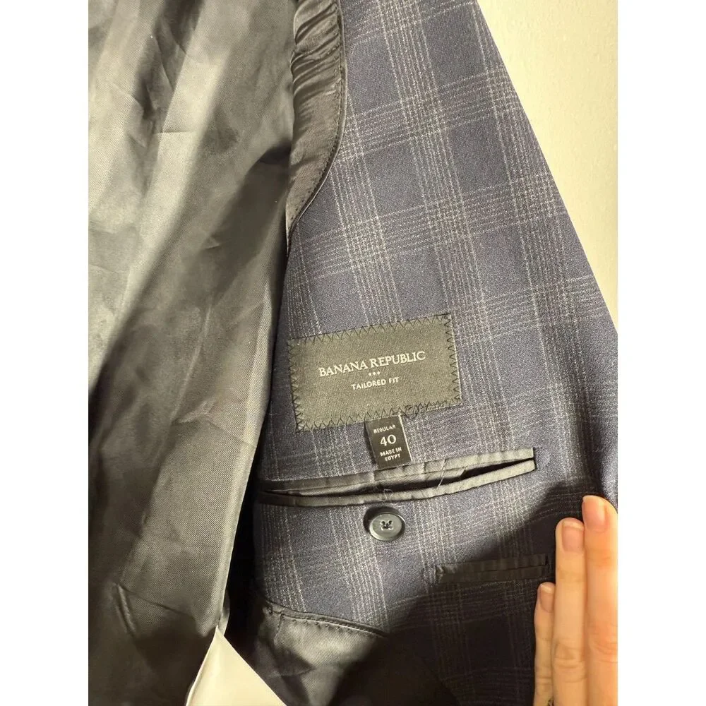 Banana Republic Mens Blue Plaid Blazer Sz 40R Preppy Sport Coat Academia Wool
